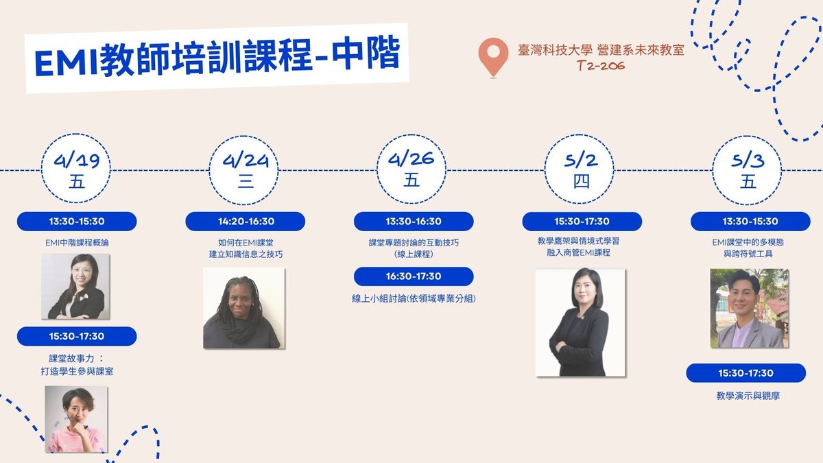 國立臺灣科技大學EMI教學資源中心《EMI教師培訓》及《教師專業迷你工作坊》圖片