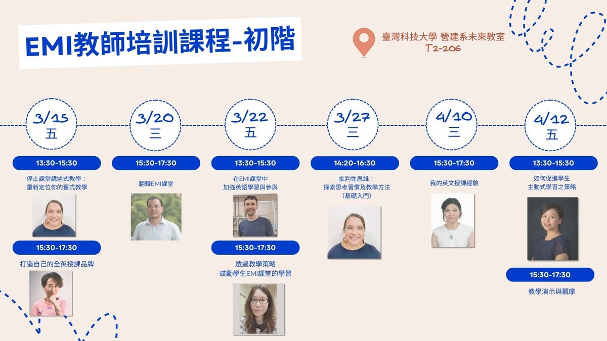 國立臺灣科技大學EMI教學資源中心《EMI教師培訓》及《教師專業迷你工作坊》圖片